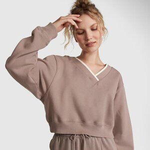 NWT Victoria's Secret PINK Premium Fleece V-Neck Pullover Brown Size XXL